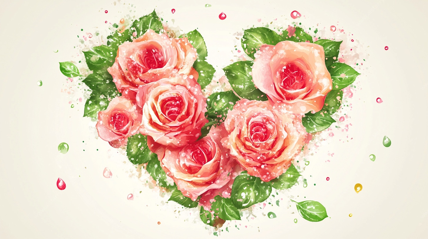 心形玫瑰水彩插画