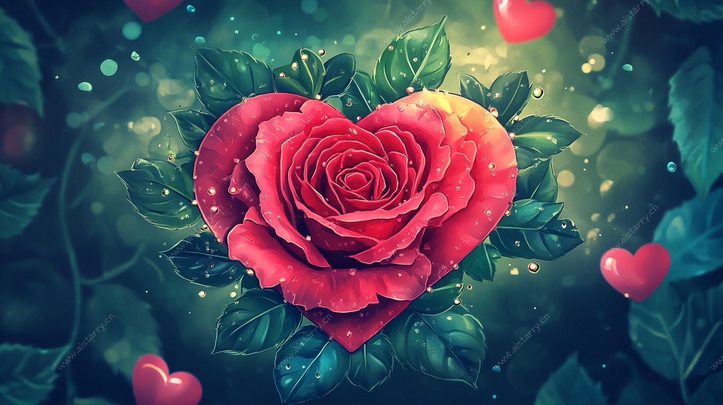 心形玫瑰梦幻插画