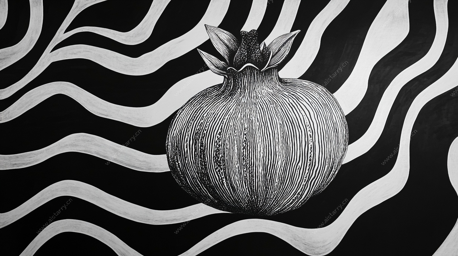 黑白线条下的石榴静物