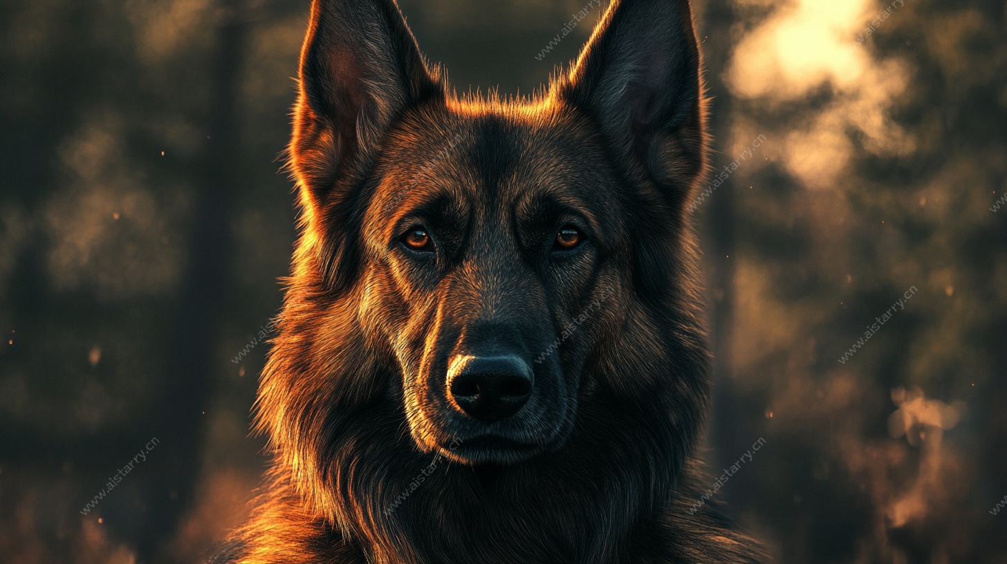 夕阳下的德国牧羊犬