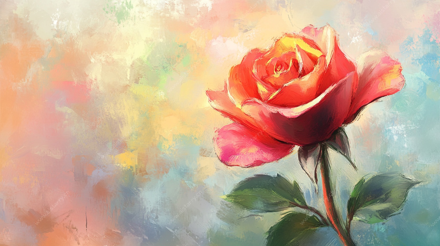 单枝梦幻玫瑰油画