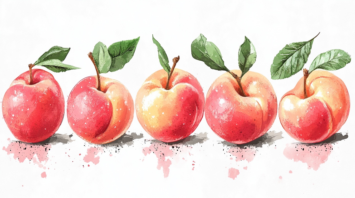 水彩风水果 苹果与桃子