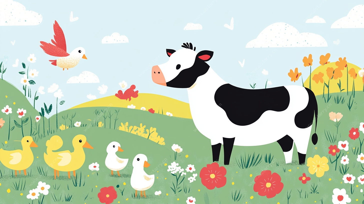 田园牧歌动物插画
