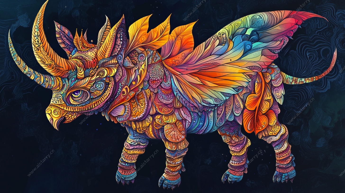 奇幻彩翼犀兽插画