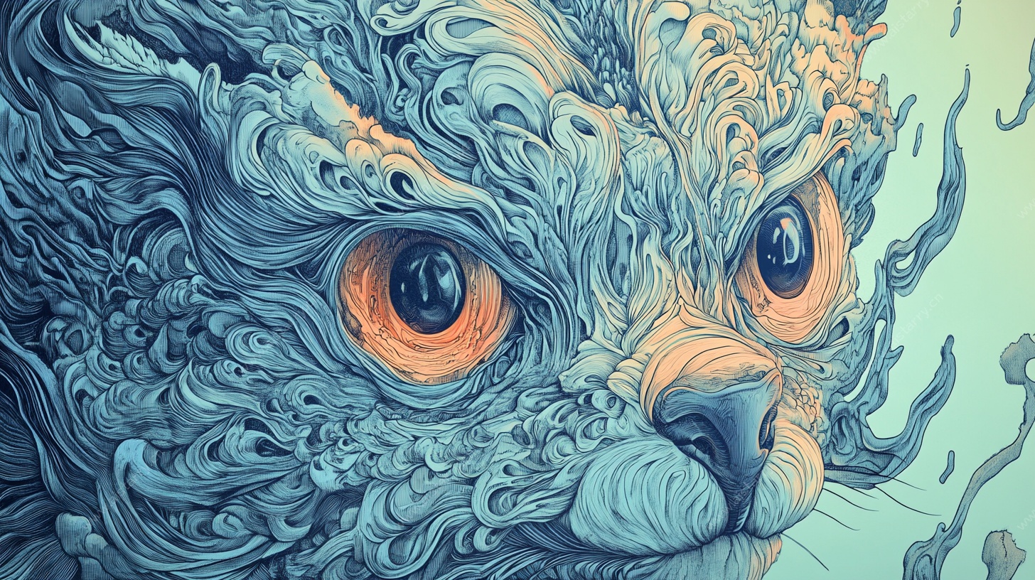 梦幻蓝猫奇幻插画