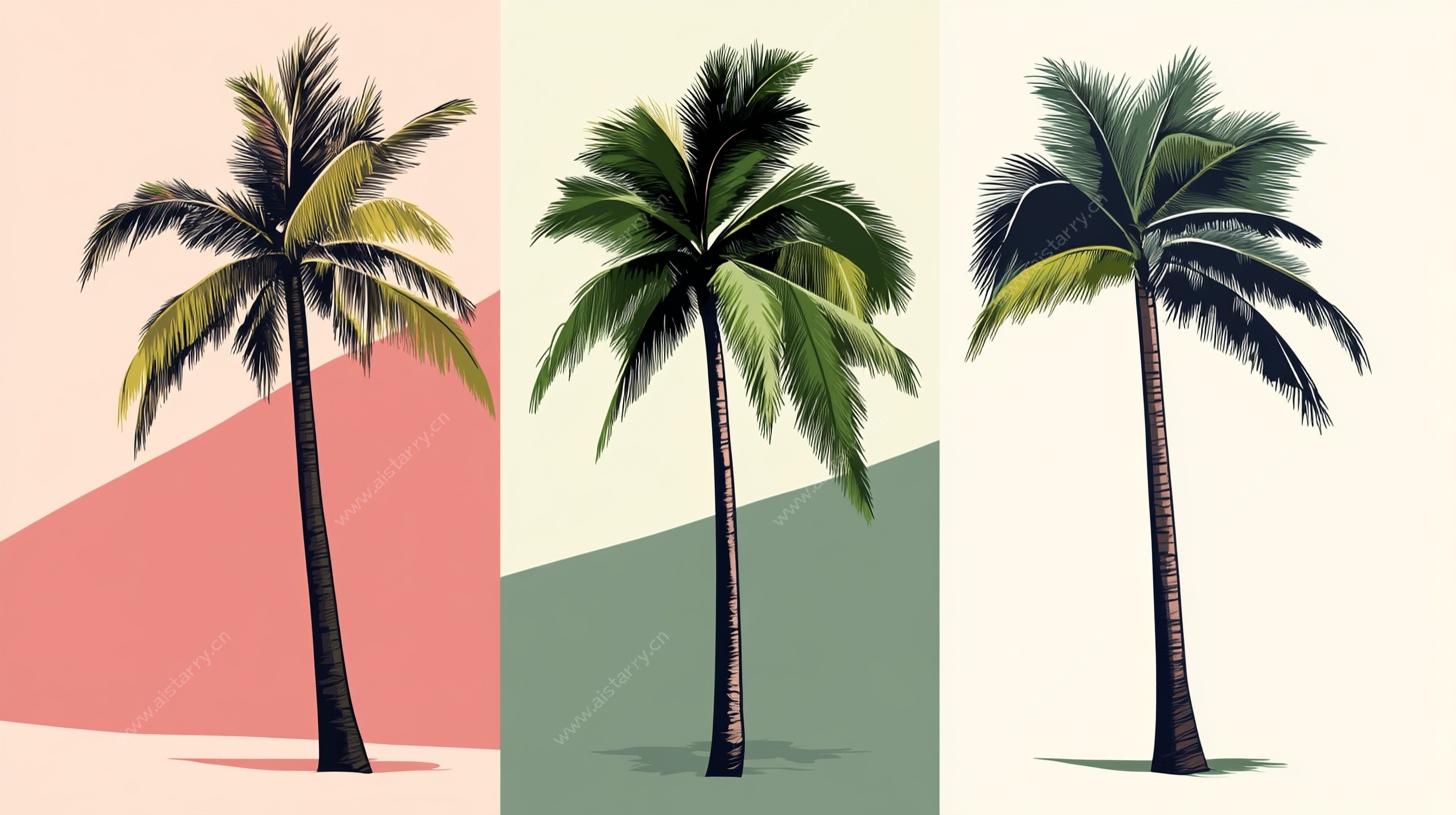 三棵棕榈树的清新插画