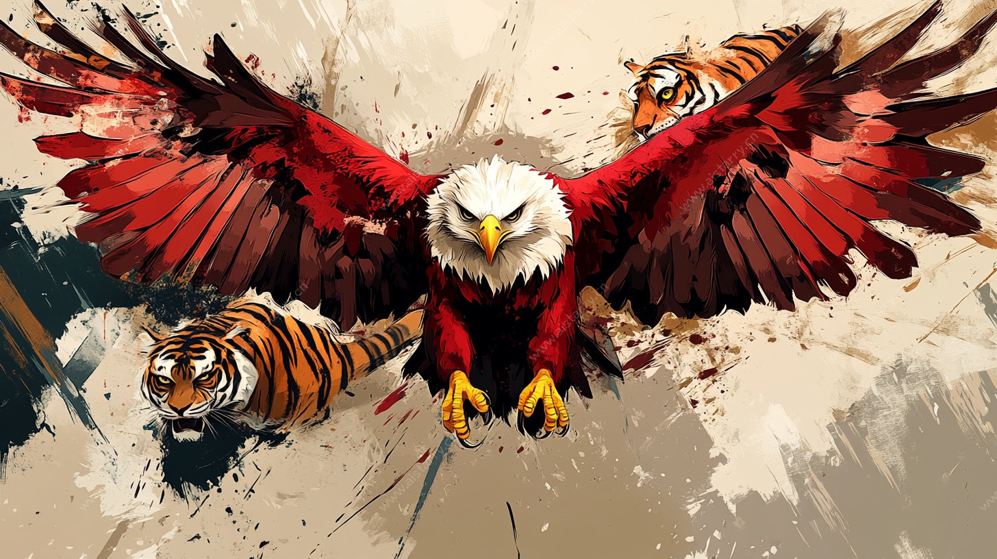 雄鹰展翅伴双虎