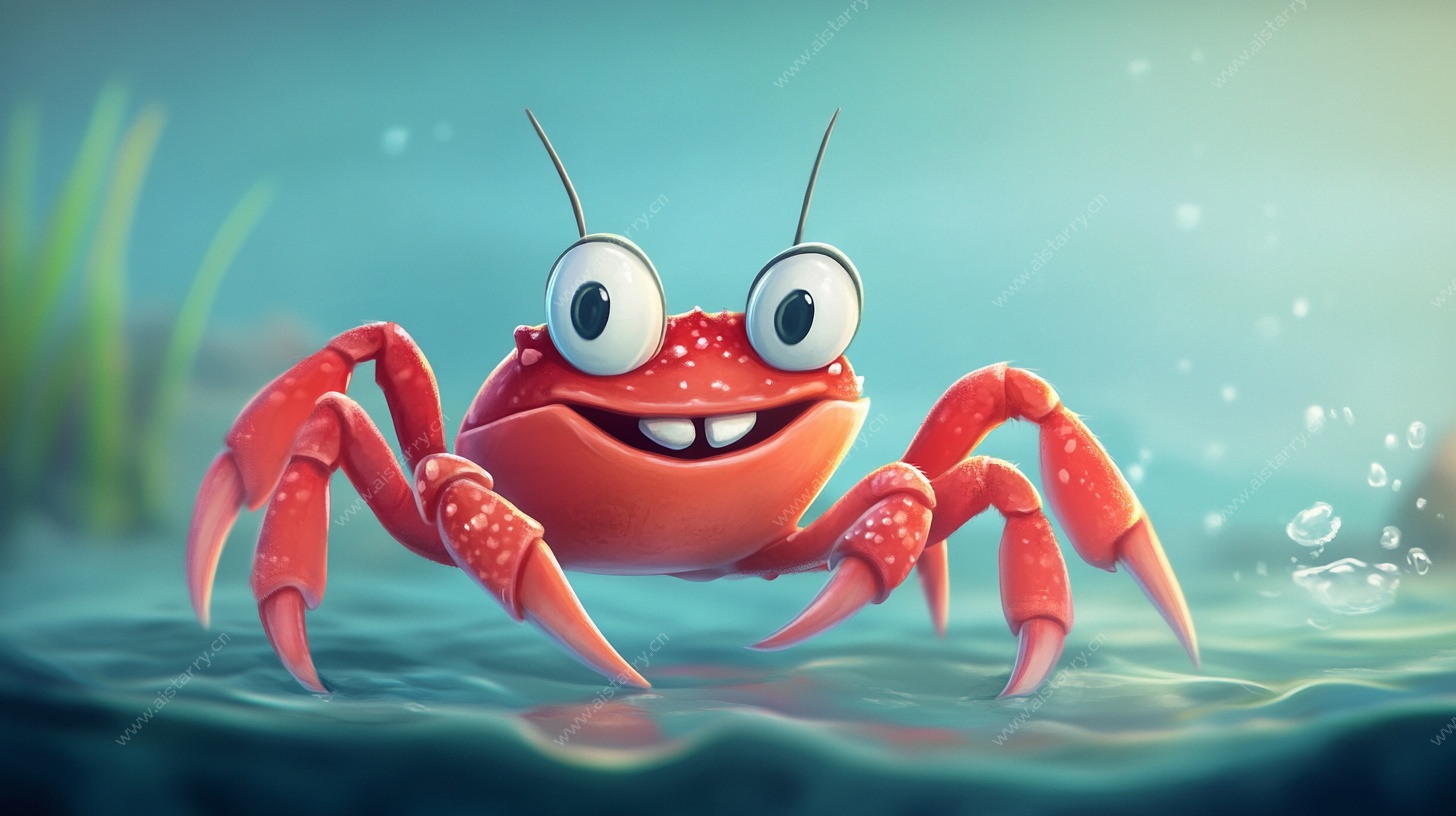 可爱红螃蟹的水中萌态