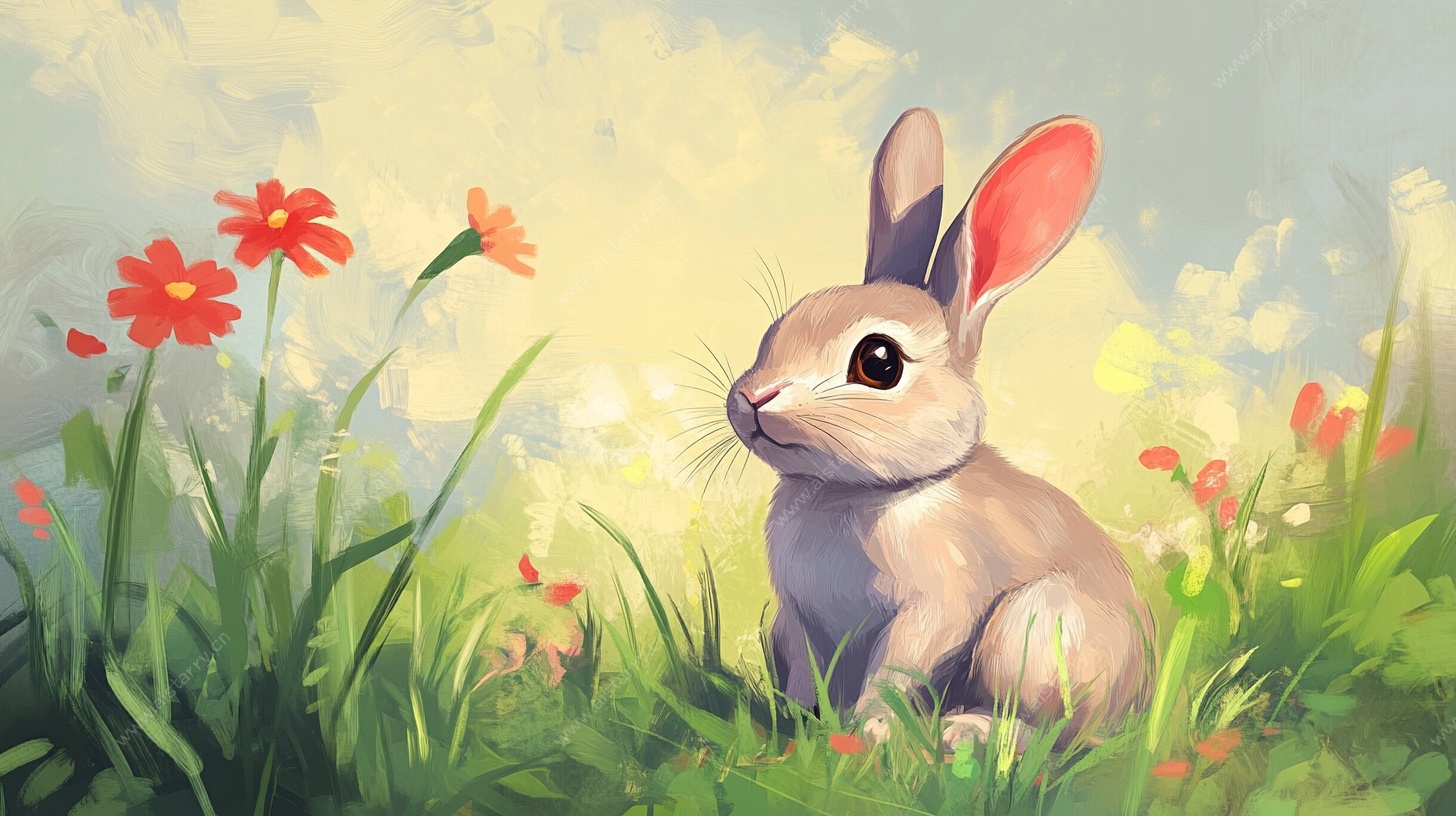 春日萌兔花丛间