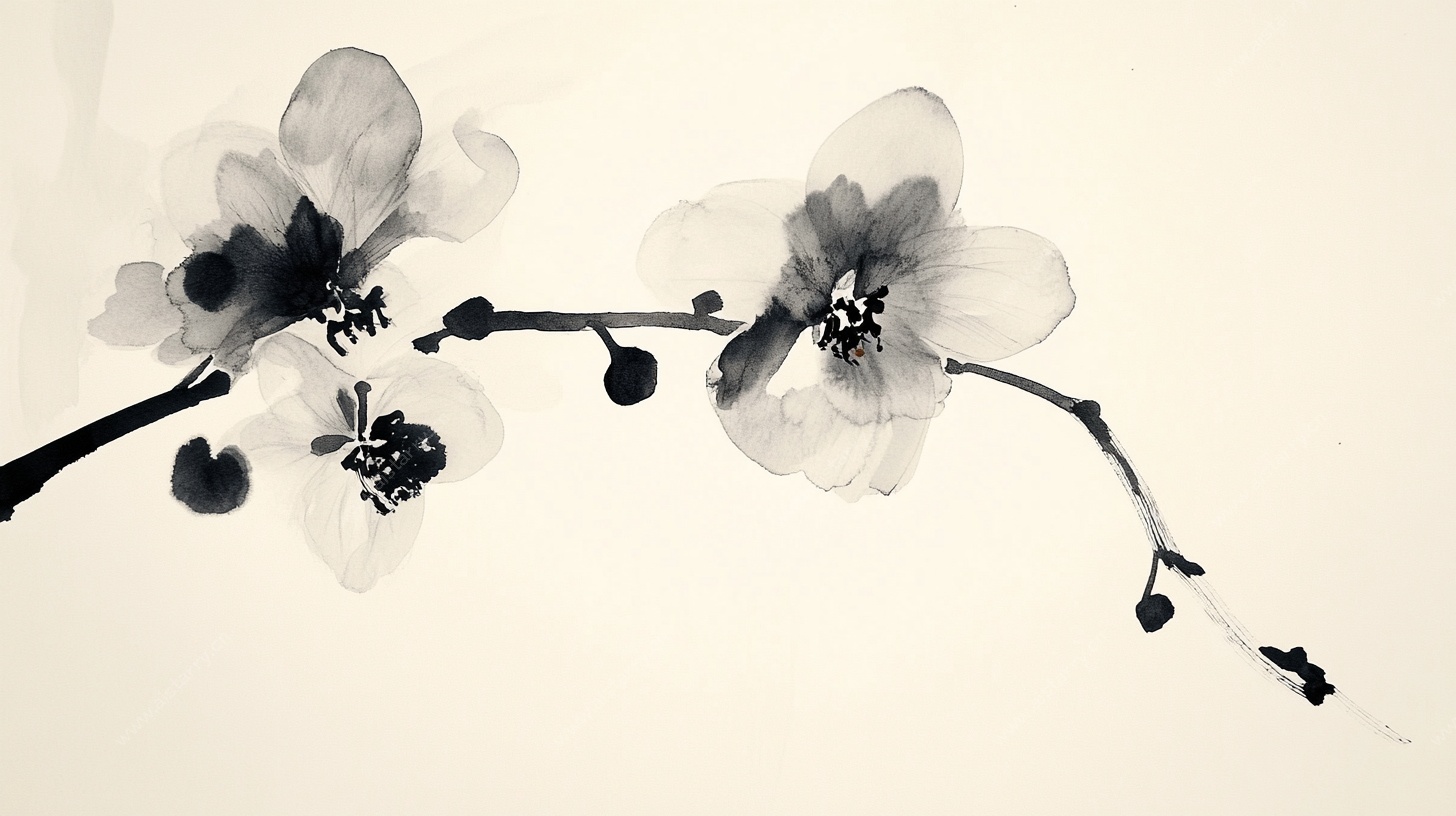 水墨花枝图