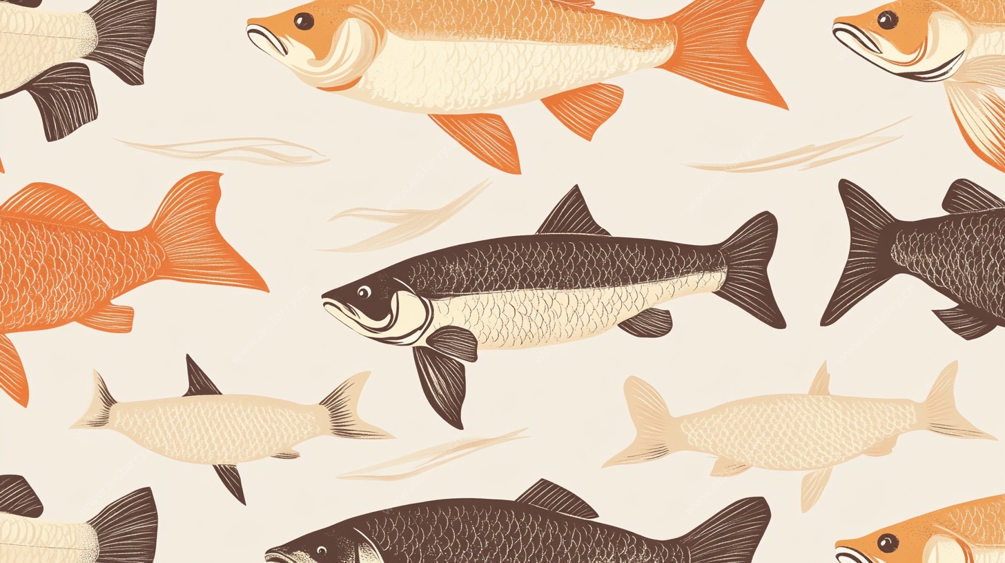 多彩鱼类无缝图案插画