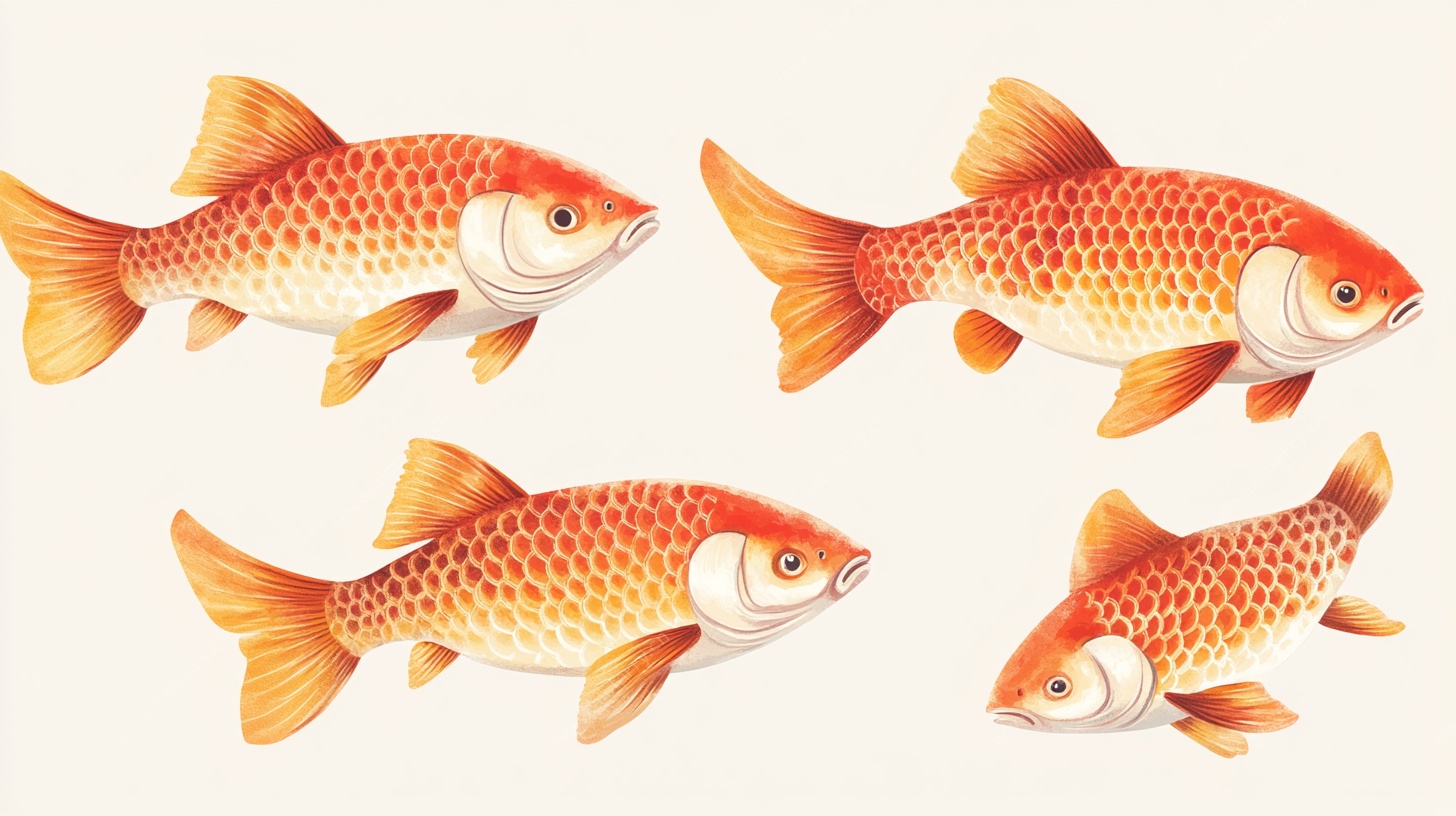 四条灵动金鱼插画