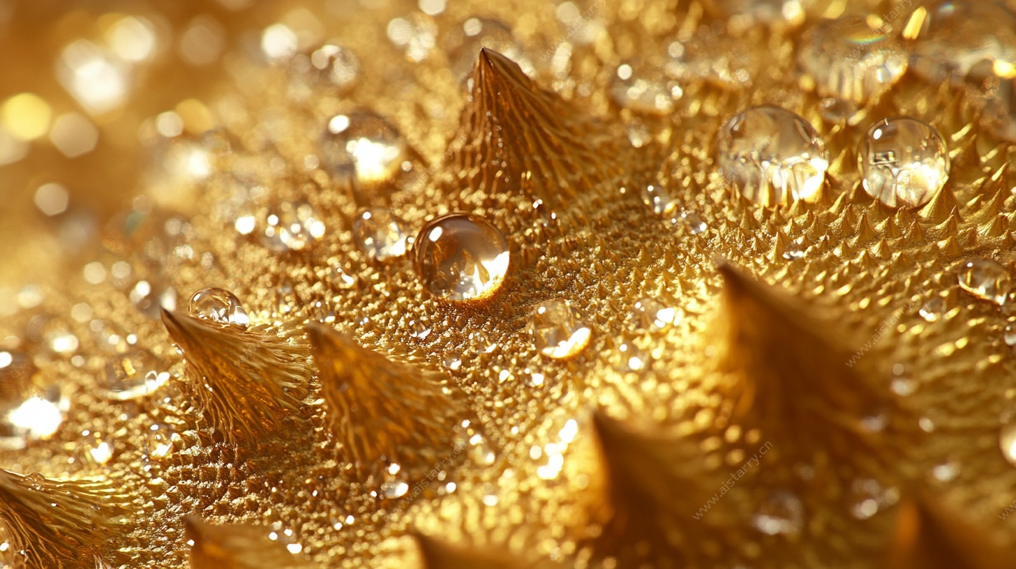 金色尖刺上的晶莹水珠