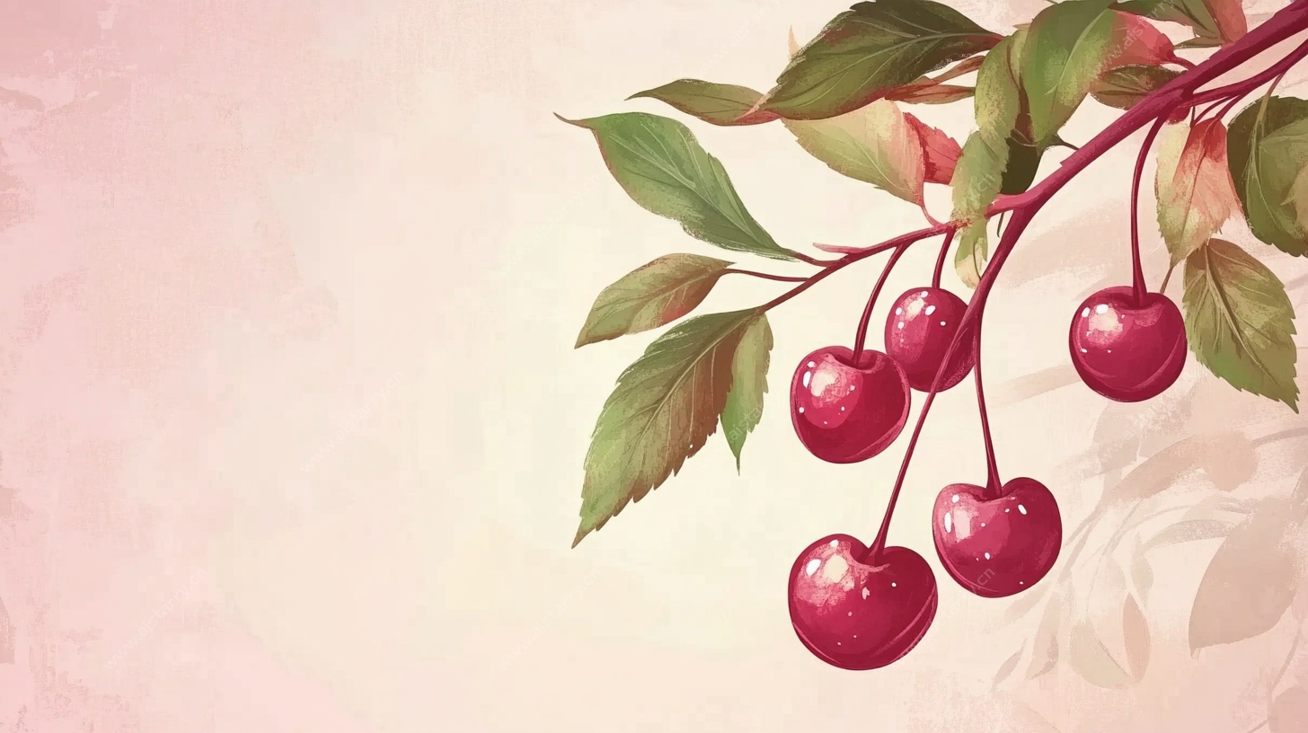 枝头红樱桃插画