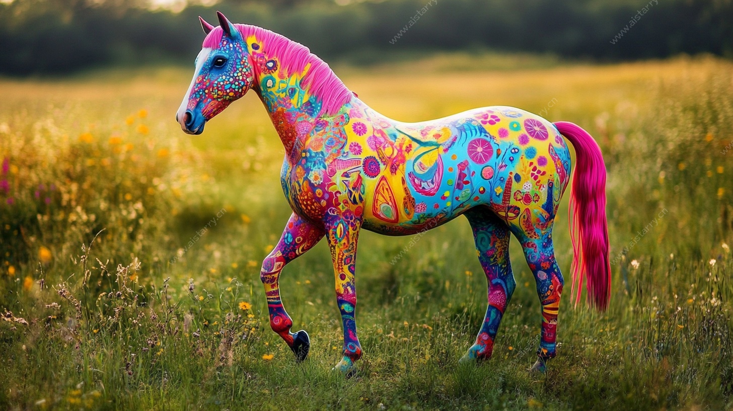 彩绘骏马漫步原野