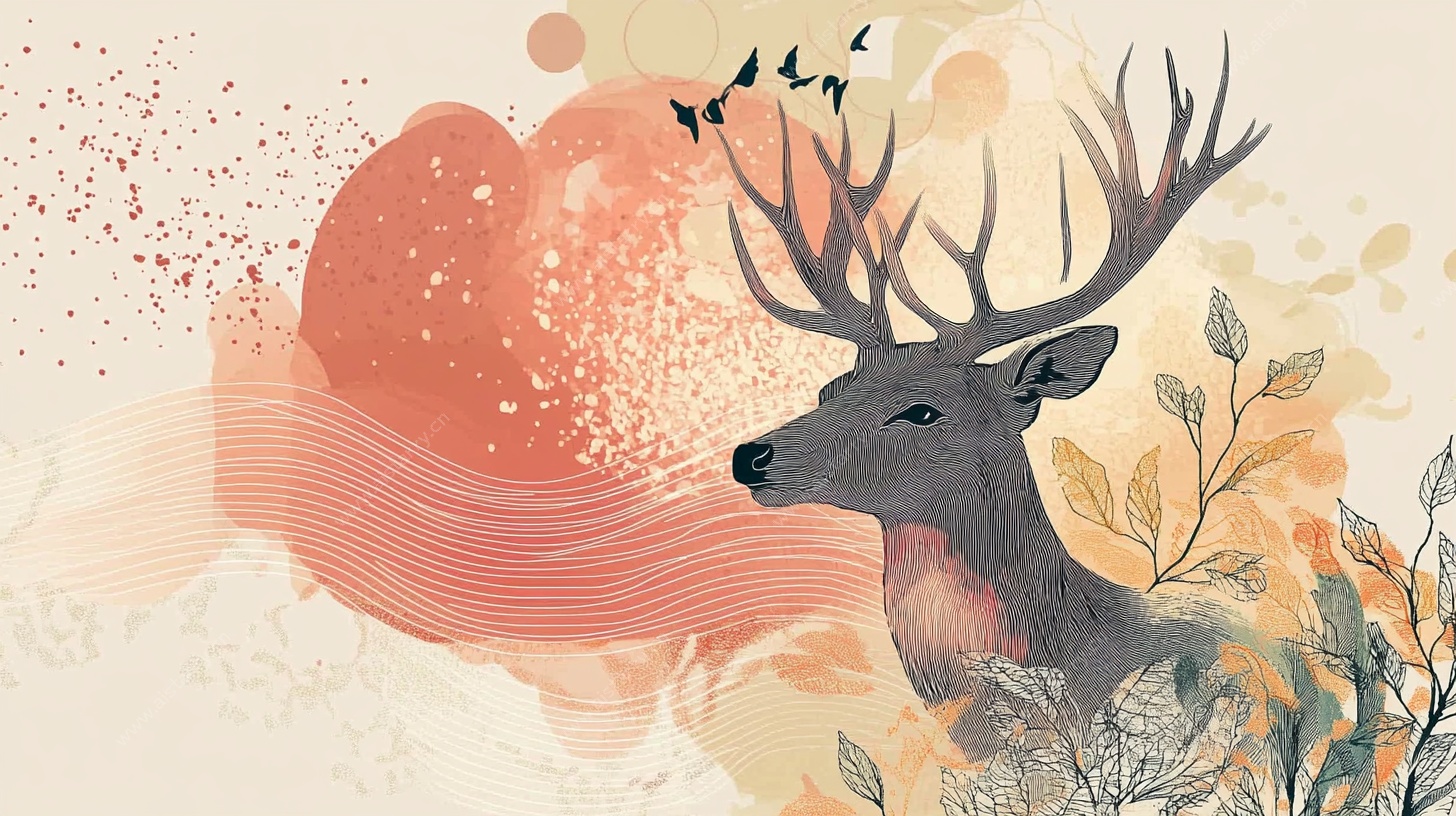 梦幻鹿影秋日插画