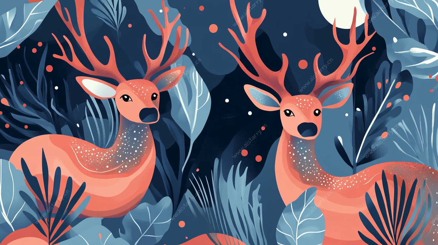 森林双鹿梦幻插画