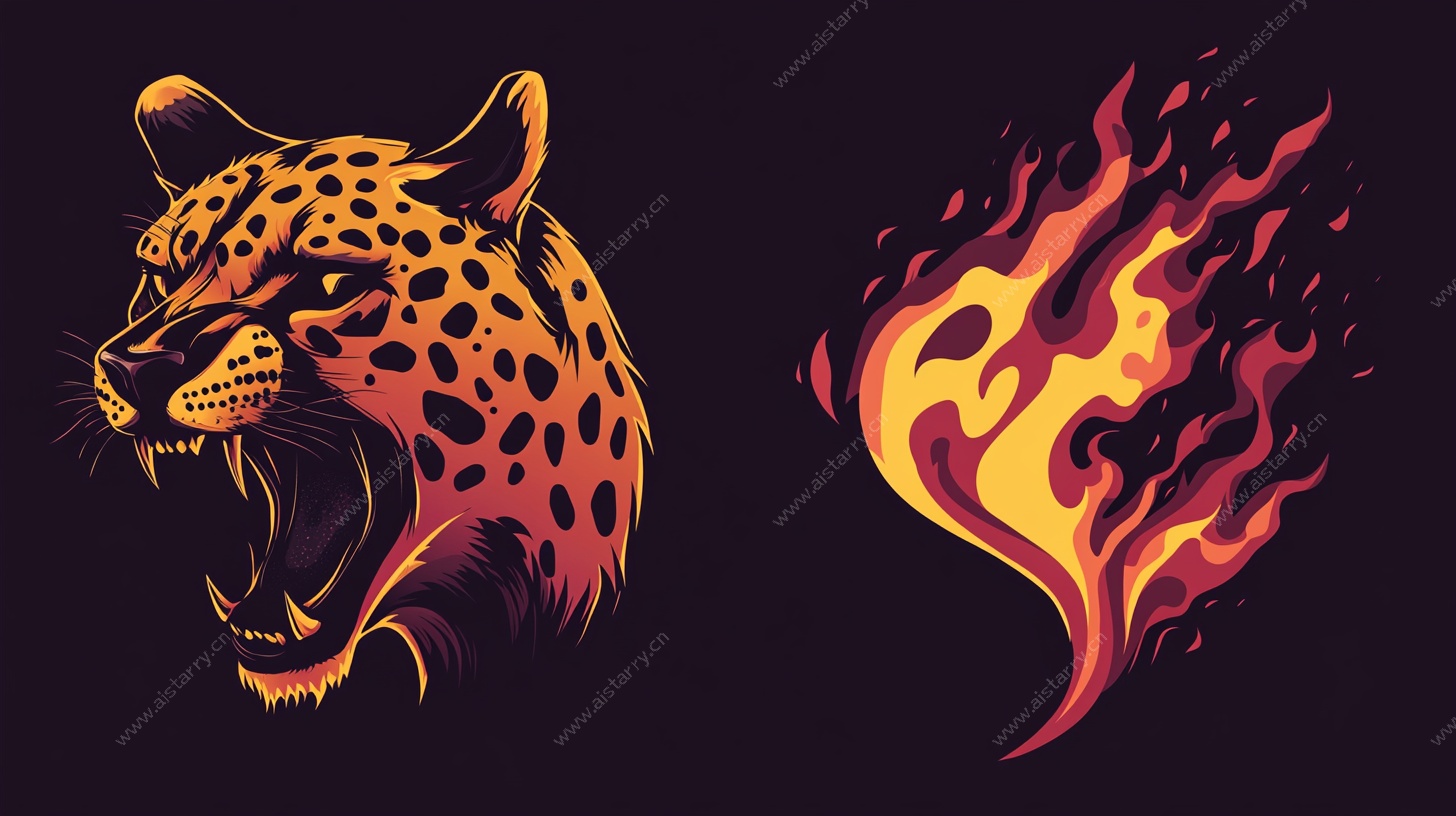 猎豹与火焰酷炫插画