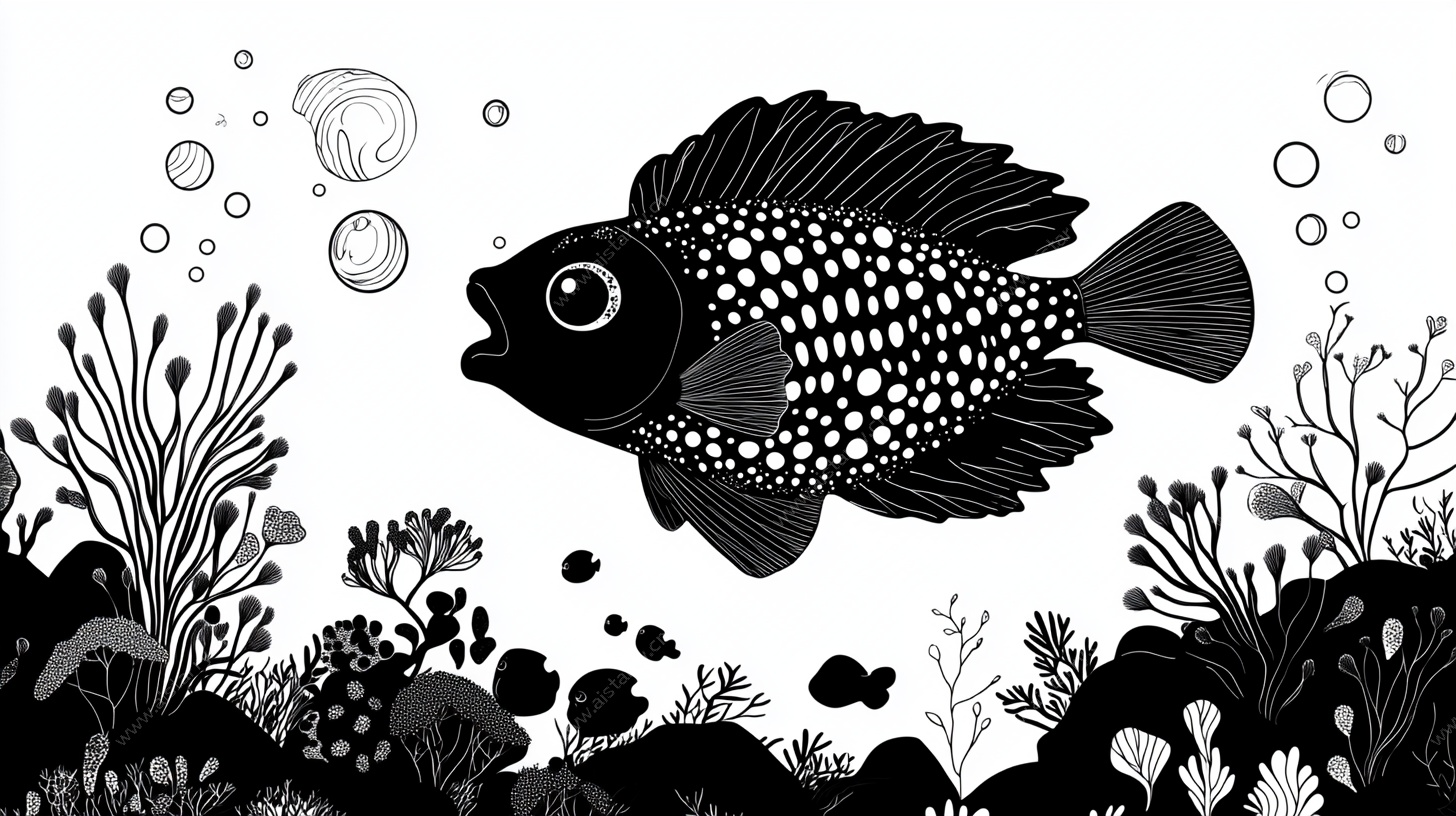 黑白海底鱼趣图
