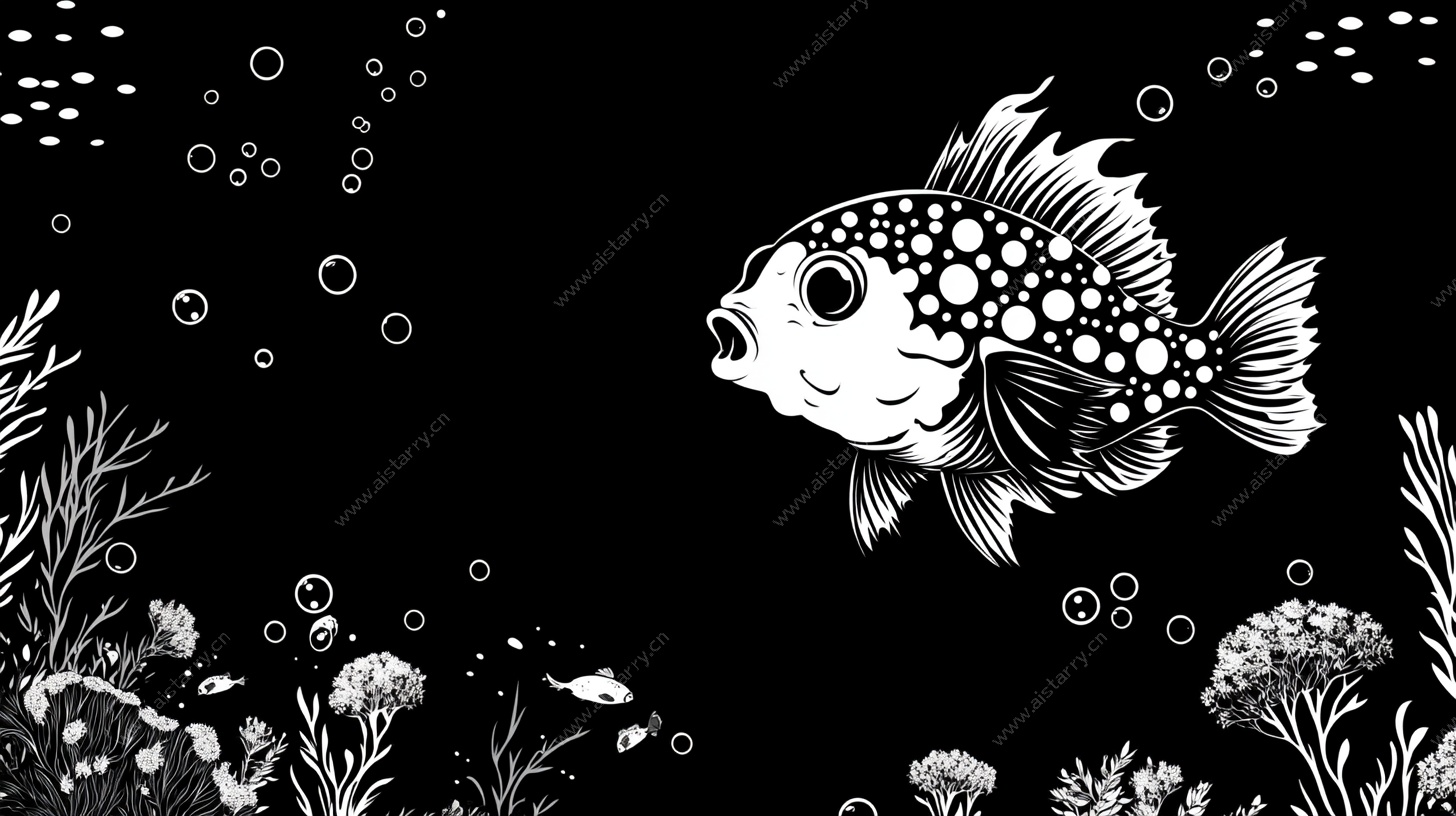 黑白游鱼海底图