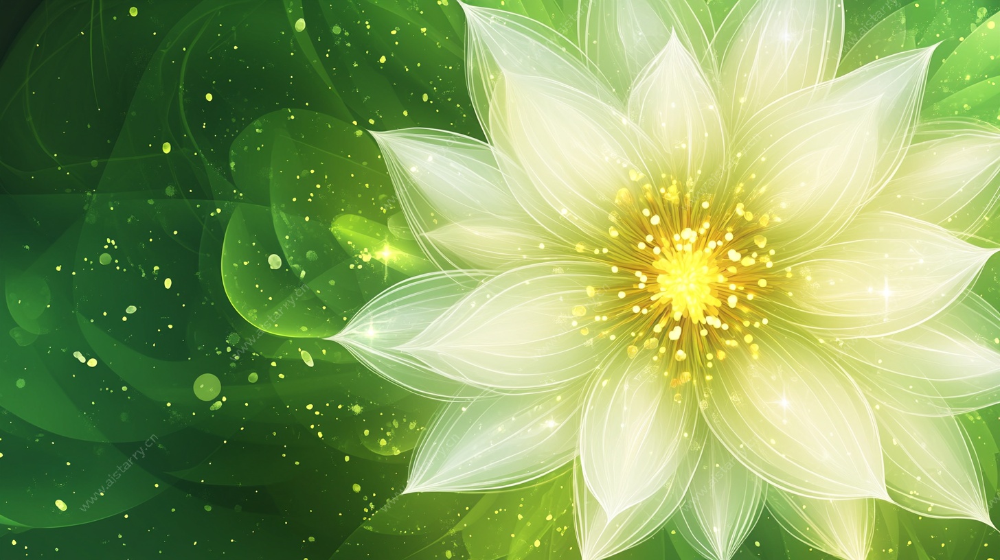 梦幻绿底白色发光莲花图