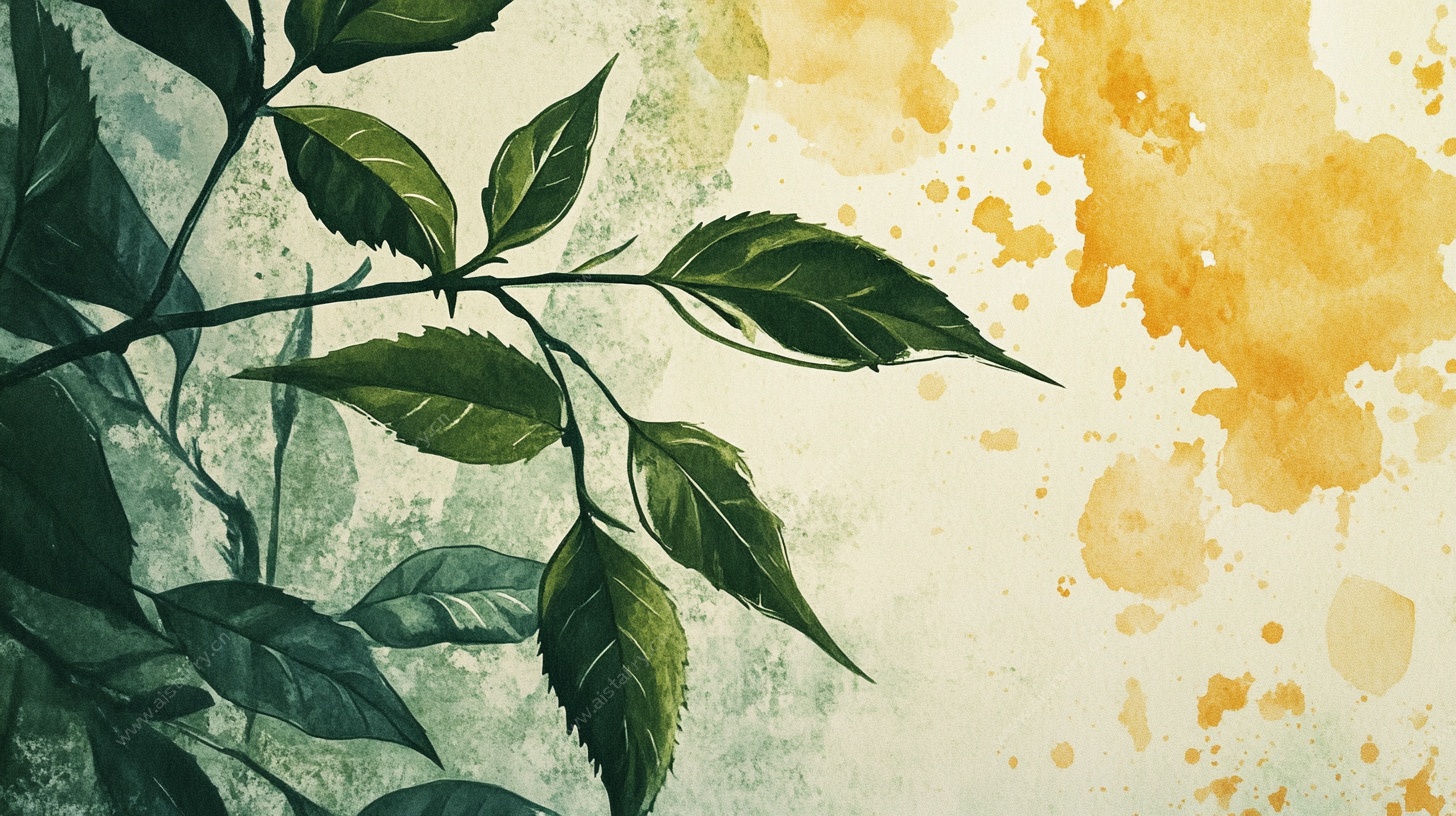 水彩绘绿叶艺术画面