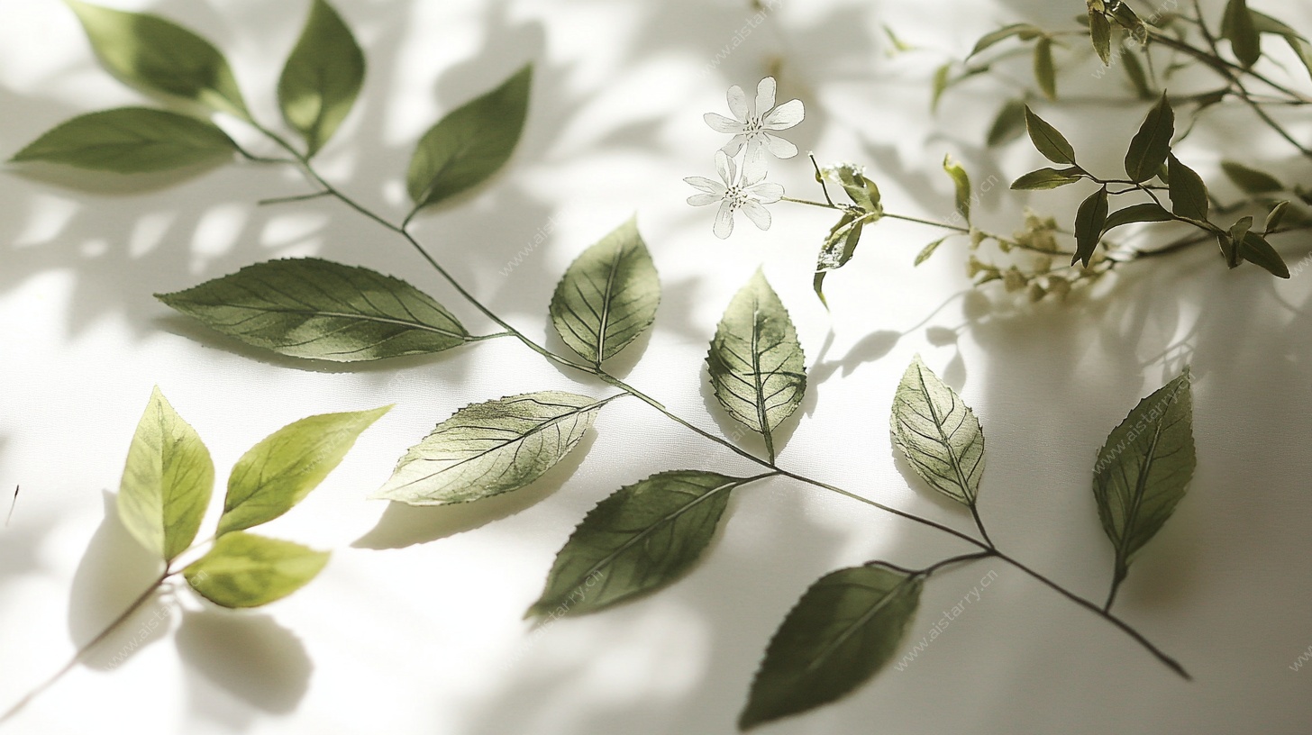 阳光下的清新绿叶花卉