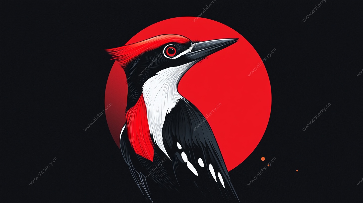 红冠啄木鸟插画