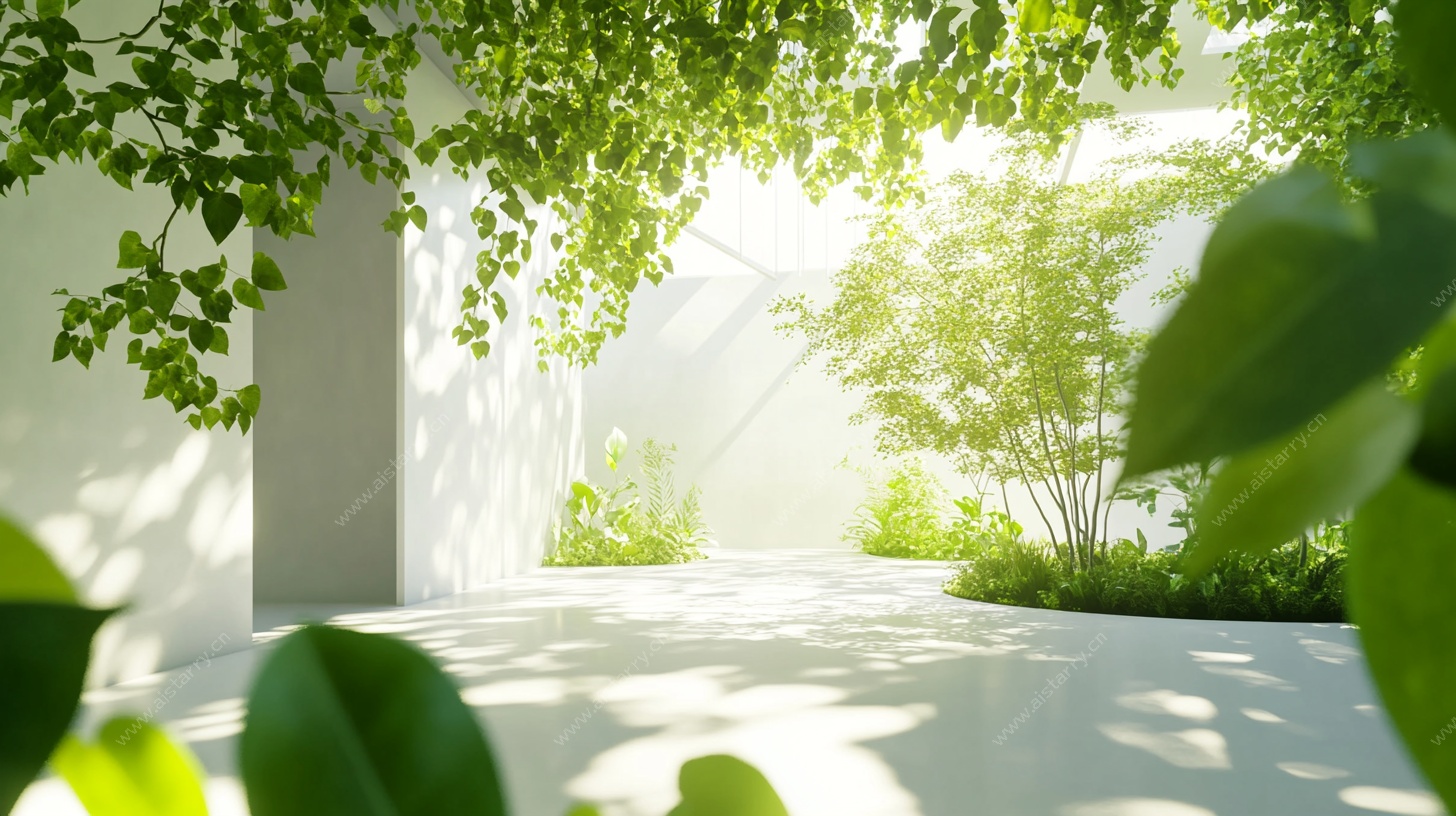 阳光绿植下的静谧庭院