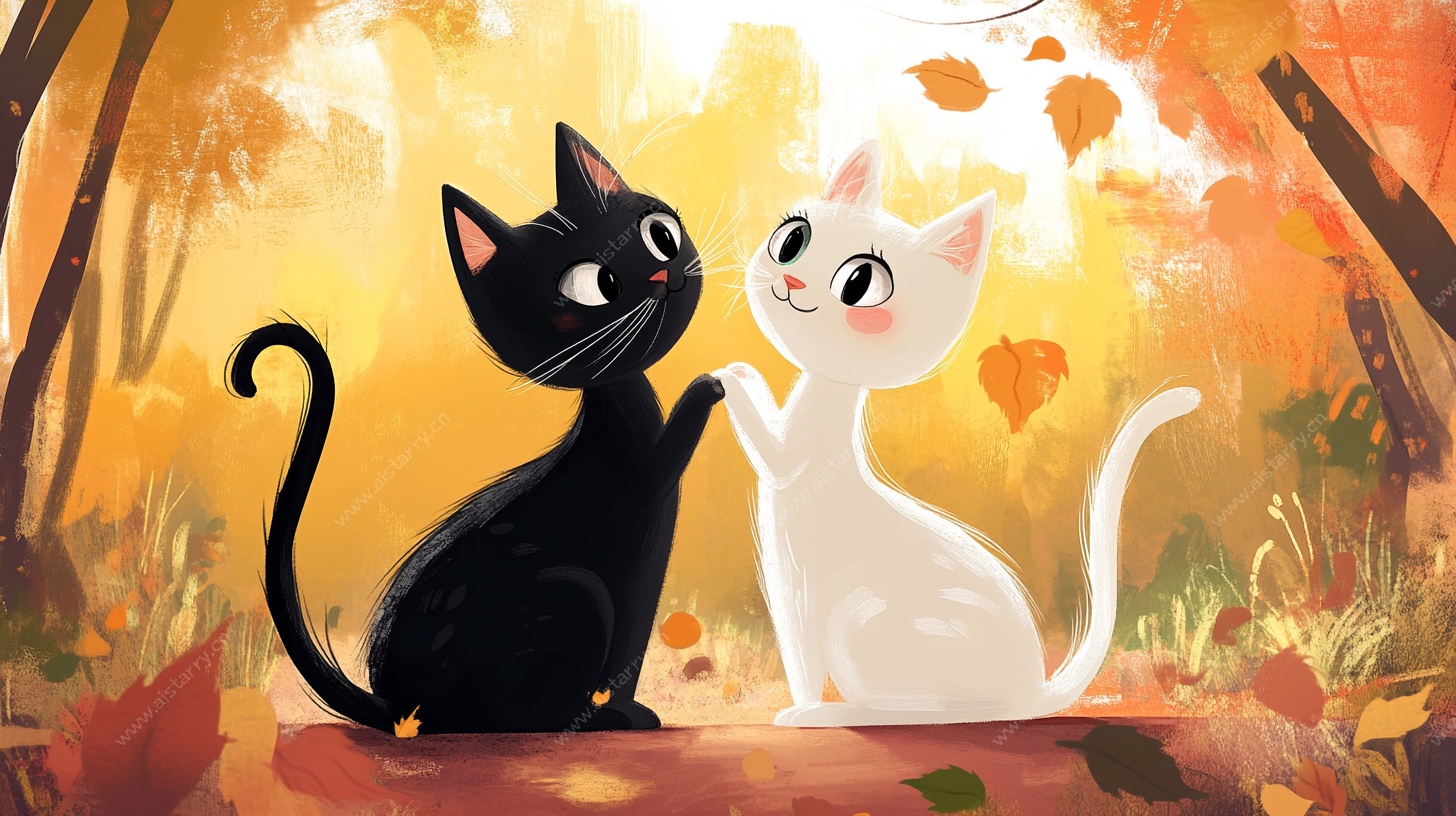 秋日双猫亲昵互动图