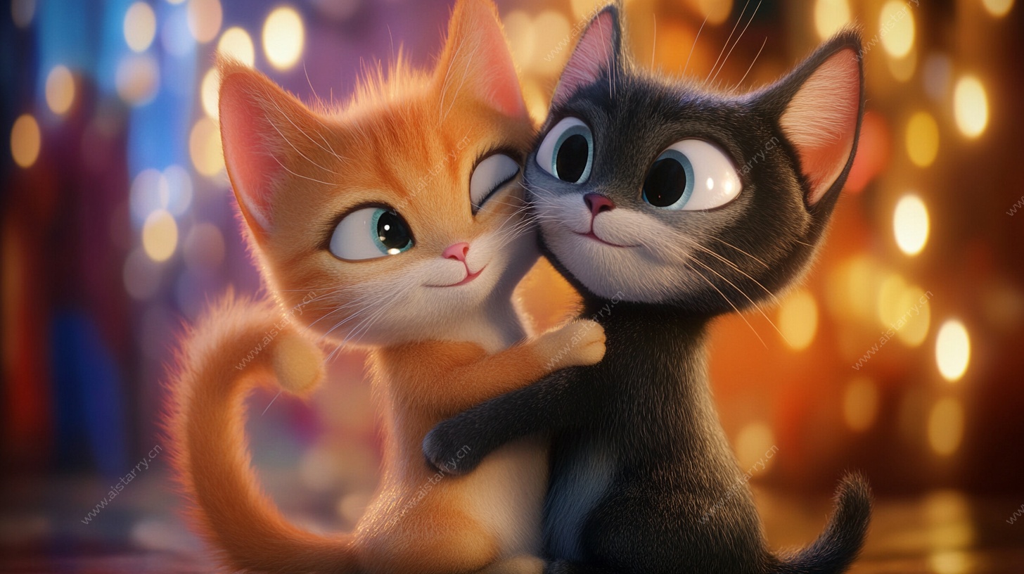 亲昵双猫温馨场景图