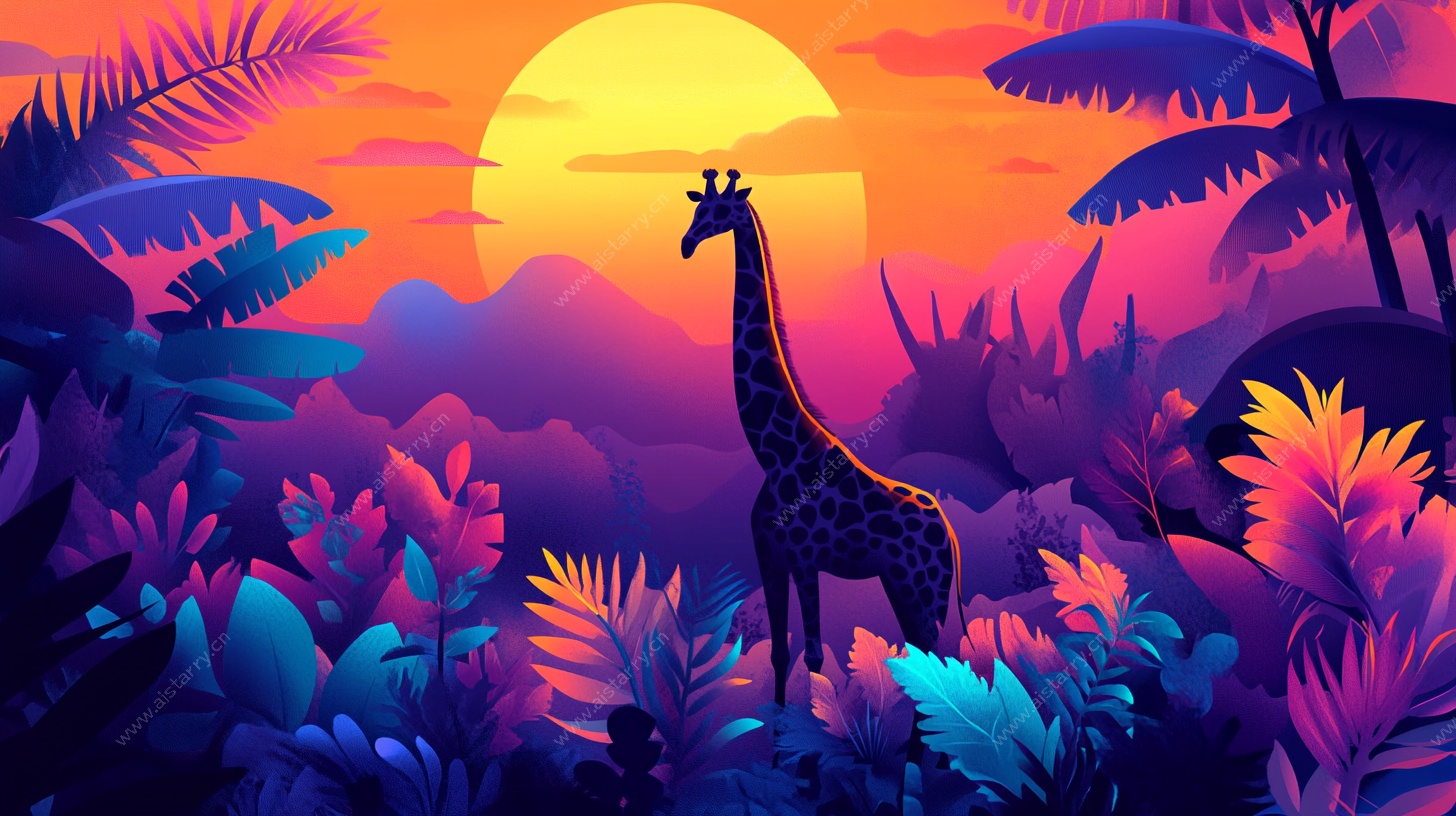 夕阳下的长颈鹿丛林奇遇