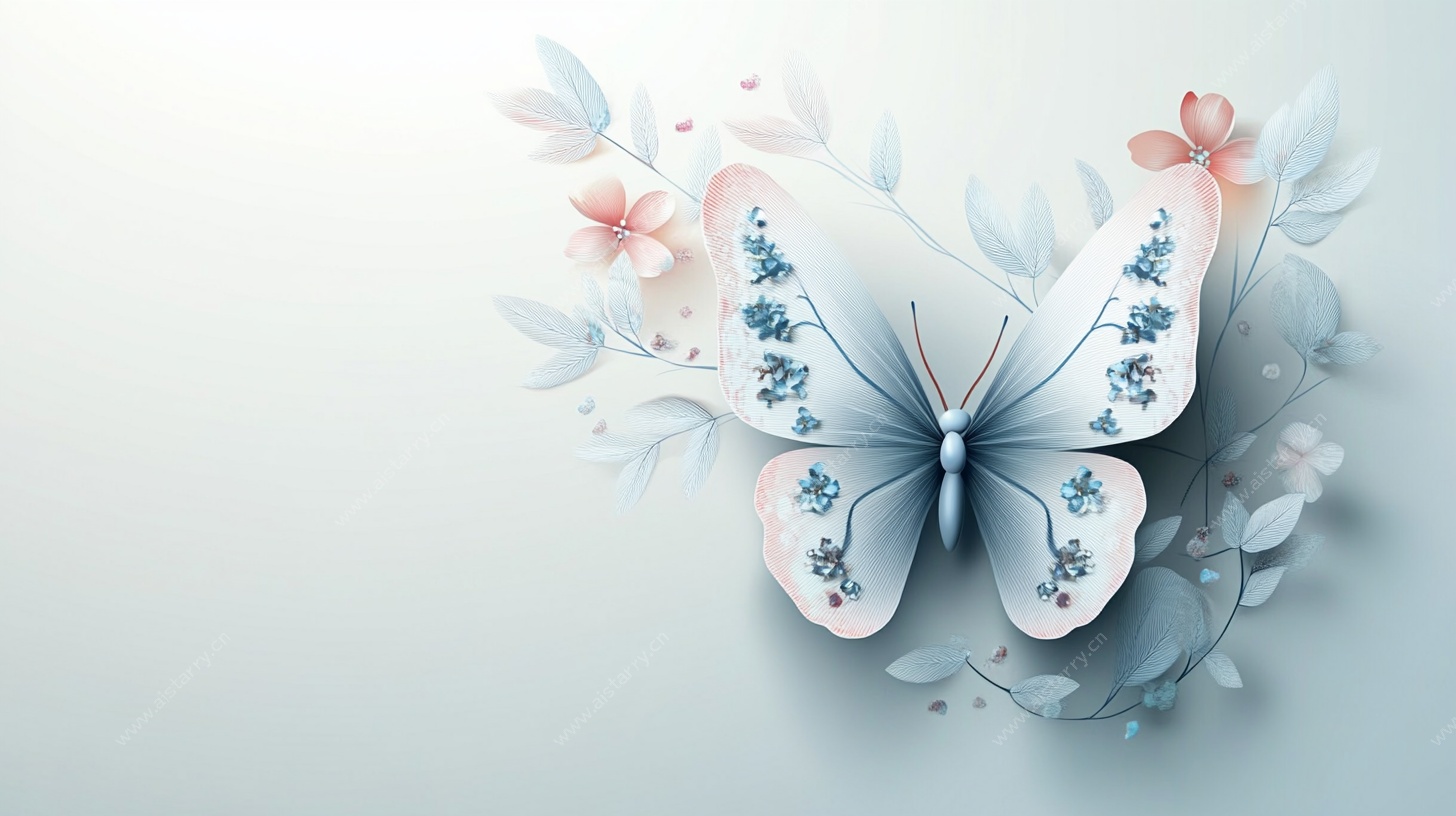 梦幻蓝蝶伴花艺术插画