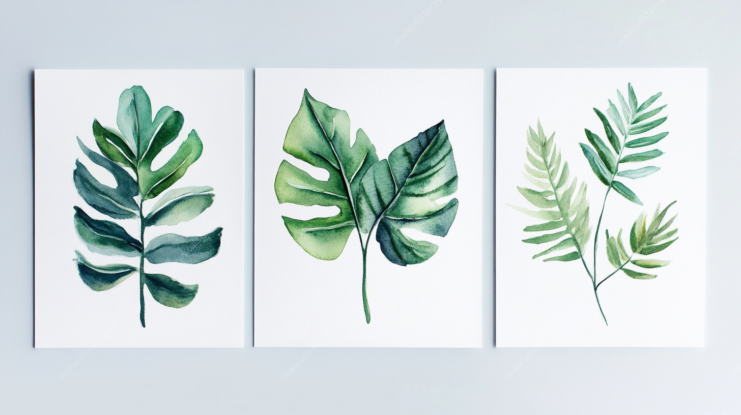 三片清新植物水彩挂画