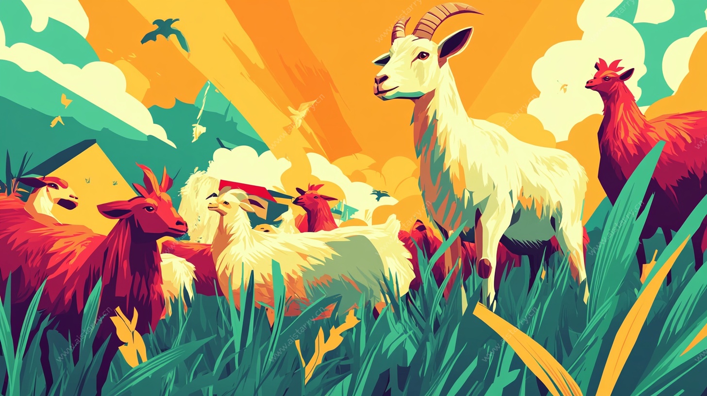 田园山羊群的活力插画