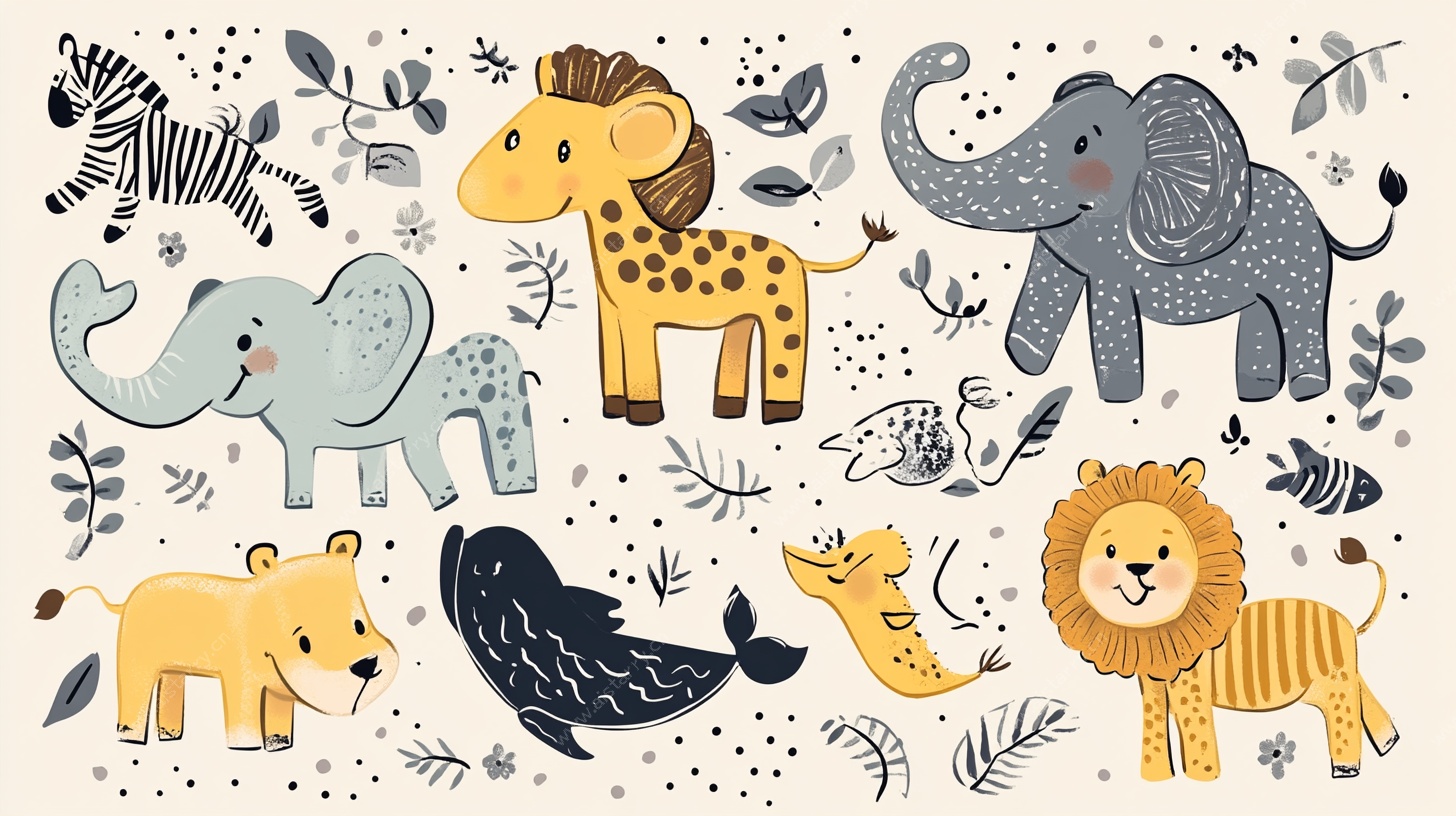 可爱卡通野生动物集合