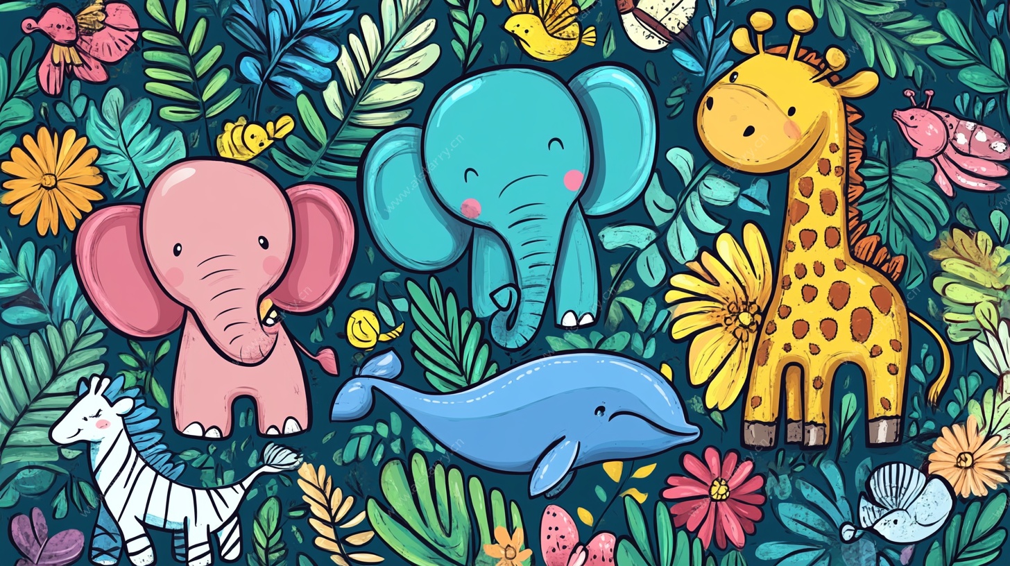 可爱动物的丛林欢乐派对