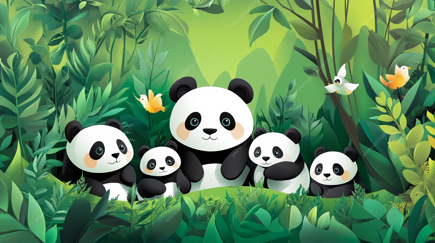 熊猫一家的森林欢乐时光