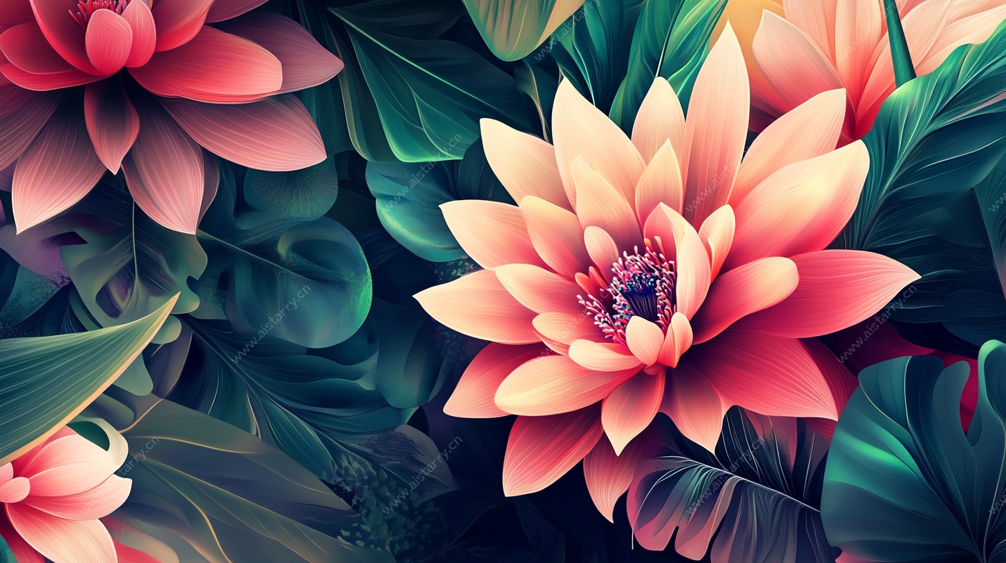 梦幻绚丽花卉插画