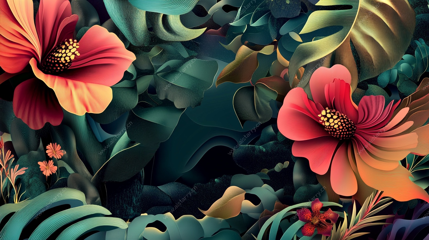 梦幻热带花卉插画