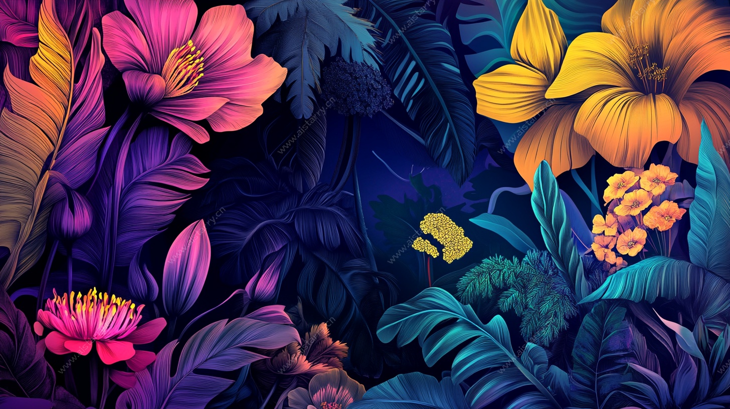 梦幻热带花卉丛林图景