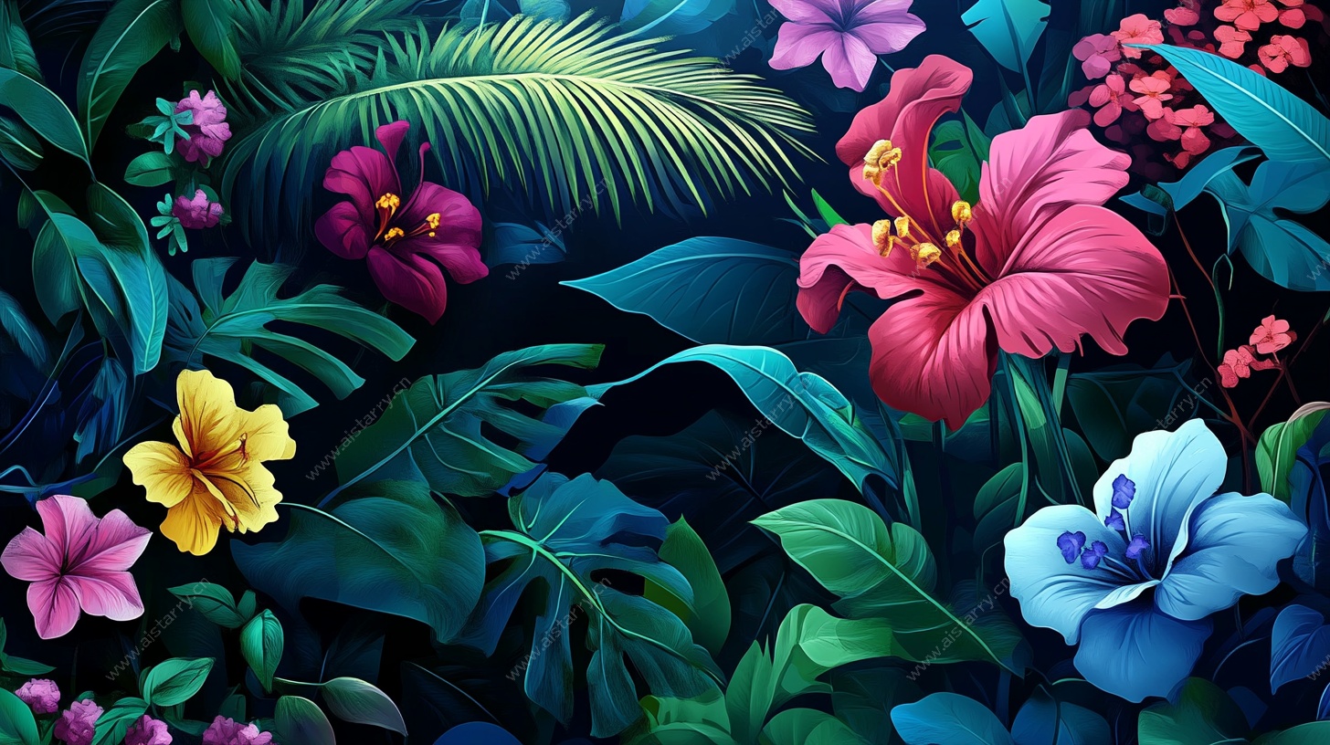 热带花卉梦幻插画