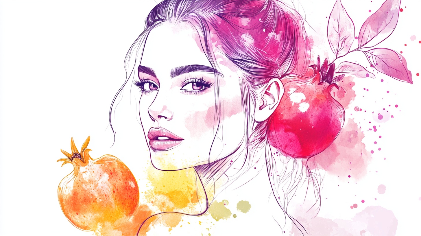 石榴少女水彩绘像