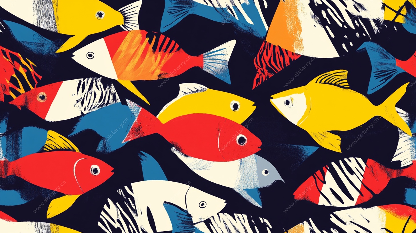 多彩游鱼抽象艺术图案