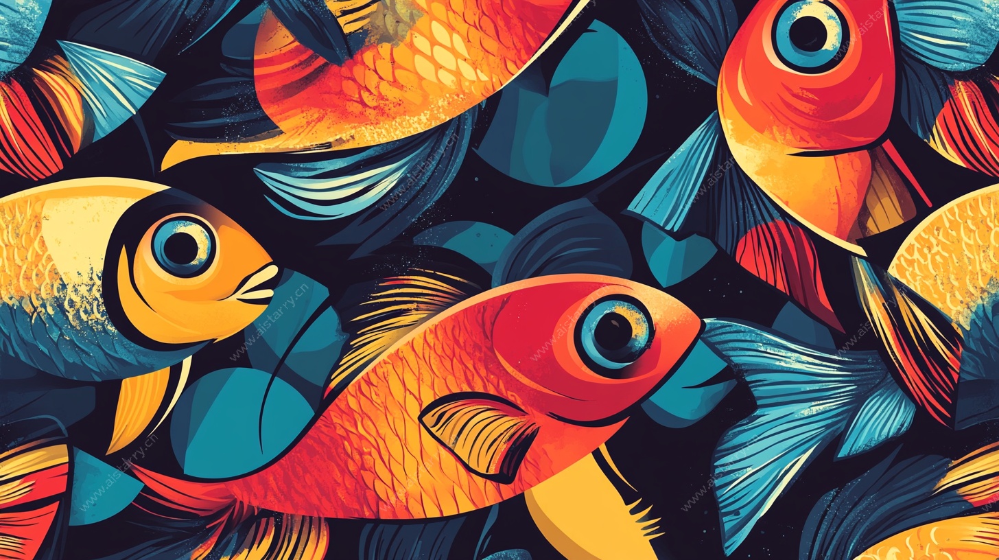 多彩金鱼图案插画