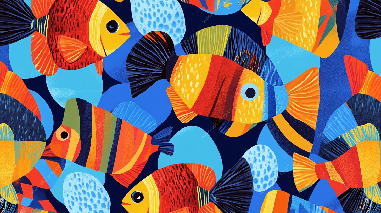 多彩热带鱼图案背景