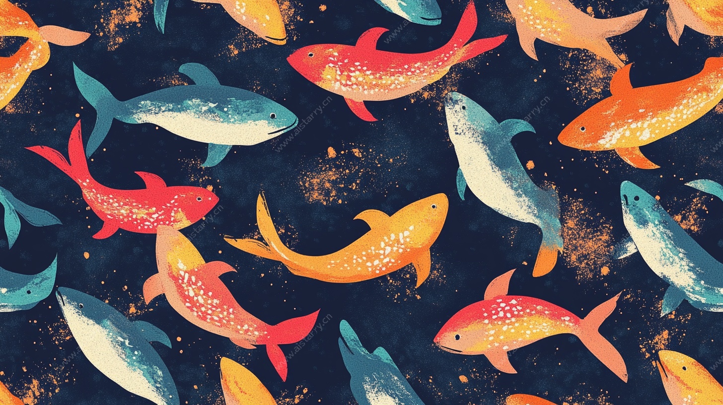 多彩游鱼无缝图案