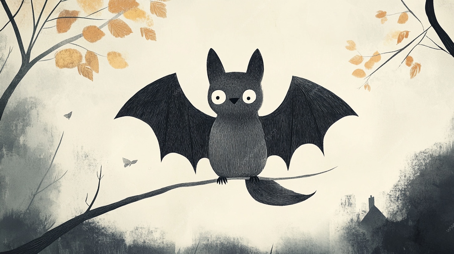 枝头蝙蝠的奇幻秋景