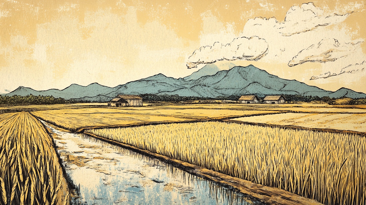 秋日稻田山水风景图