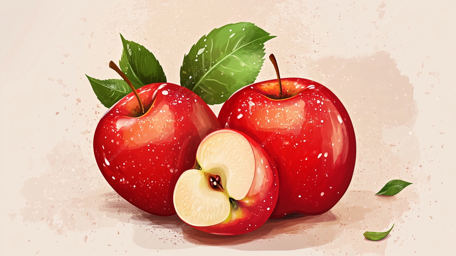 水彩风红苹果静物插画